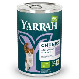 Yarrah Bio Chunks, 6 x 405 g  - Biokurczak i bioindyk z biopokrzywą i biopomidorami w sosie