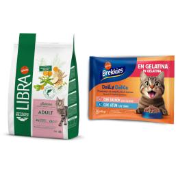 Libra Cat, karma sucha + Brekkies Daily Delice, łosoś i tuńczyk, 4 x 85 g gratis! - Adult, łosoś, 3 kg