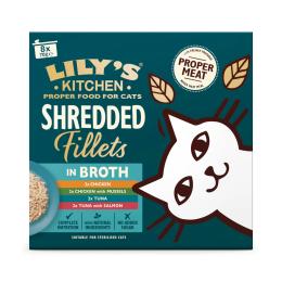 Lily's Kitchen Shredded Fillets dla kotów, 8 x 70 g - Pakiet mieszany w bulionie (4 smaki)