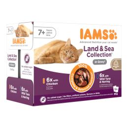 IAMS Advanced Nutrition Senior Land & Sea Collection w sosie - Pakiet mieszany I (2 smaki), 12 x 85 g
