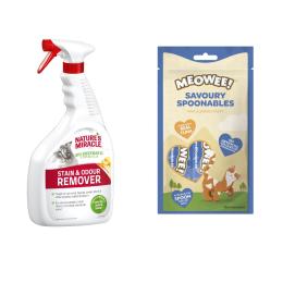 Nature's Miracle, 709 ml / 946 ml + Meowee! Savoury Spoonables, Tuńczyk, 8 x 14 g gratis! - Stain & Odour Remover Odplamiacz i neutralizator zapachów, 946 ml