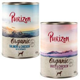 Korzystny pakiet Purizon Organic, 12 x 400 g - Pakiet mieszany II: 6 x biokaczka i biokurczak, 6 x biołosoś i biokurczak