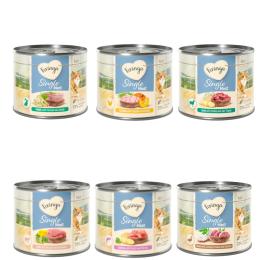 Megapakiet Feringa Single Meat Menu, 24 x 200 g - Pakiet mieszany I (6 smaków): Kurczak, Królik, Jagnięcina, Cielęcina, Kaczka, Łosoś