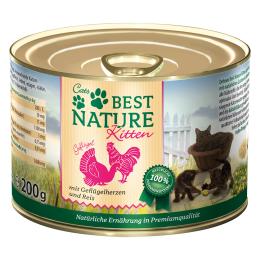 Best Nature Kitten, 6 x 200 g - Serca drobiowe i ryż