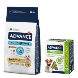 Advance: karma sucha, różne rodzaje + przysmak, 150 / 360 / 720 g gratis! - Mini Sensitive, 7 kg + Mini Sticks, 360 g
