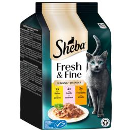 Korzystny pakiet Sheba Fresh & Fine, 12 x 50 g - Kurczak, łosoś i indyk w sosie