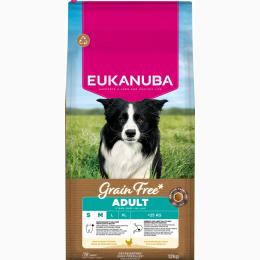 Eukanuba Grain Free Adult Small & Medium, kurczak - 2 x 12 kg