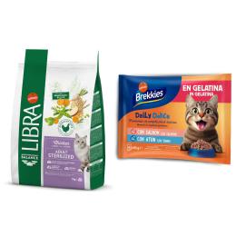 Libra Cat, karma sucha + Brekkies Daily Delice, łosoś i tuńczyk, 4 x 85 g gratis! - Sterilized, 3 kg