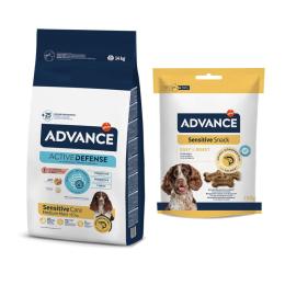 Advance: karma sucha, różne rodzaje + przysmak, 150 / 360 / 720 g gratis! - Sensitive Adult, łosoś i ryż, 14 kg + Sensitive Snack, 150 g