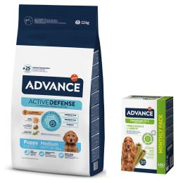 Advance: karma sucha, różne rodzaje + przysmak, 150 / 360 / 720 g gratis! - Medium Puppy Protect, 12 kg + Medium/Maxi Sticks, 720 g