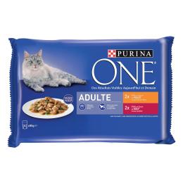 PURINA ONE Adult 4 x 85 g dla kotów - Kurczak, wołowina
