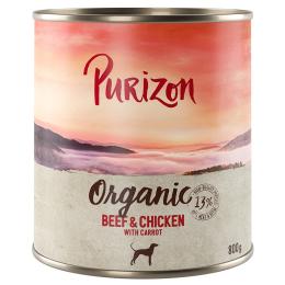 Korzystny pakiet Purizon Organic, 12 x 800 g - Biowołowina i biokurczak z biomarchewką